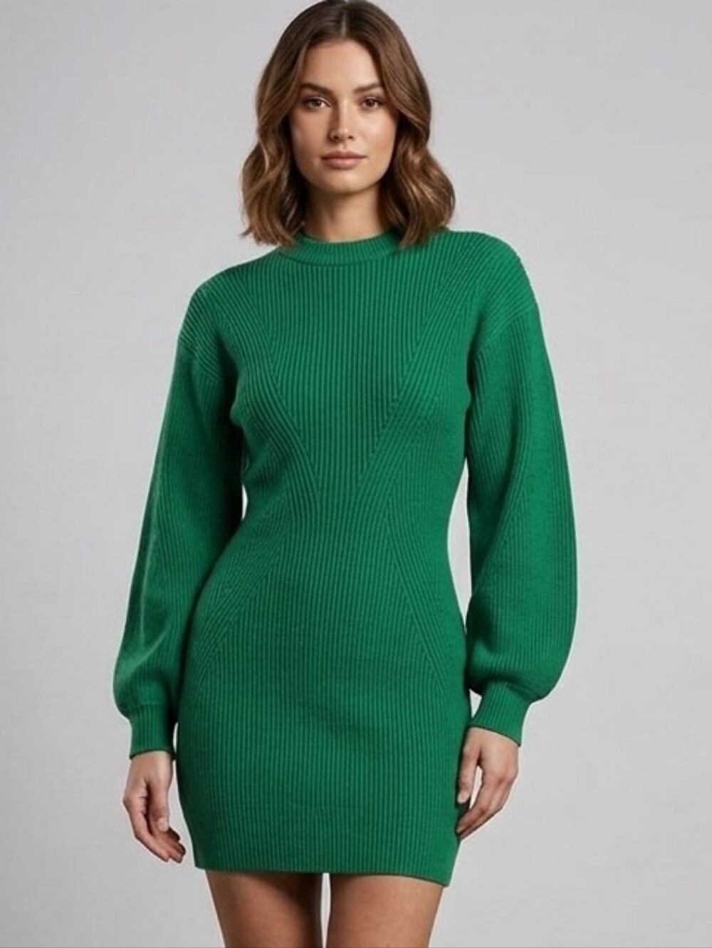 Paris Atelier & Other Stories Green Dress Mini Sweater XS Wool Cotton
